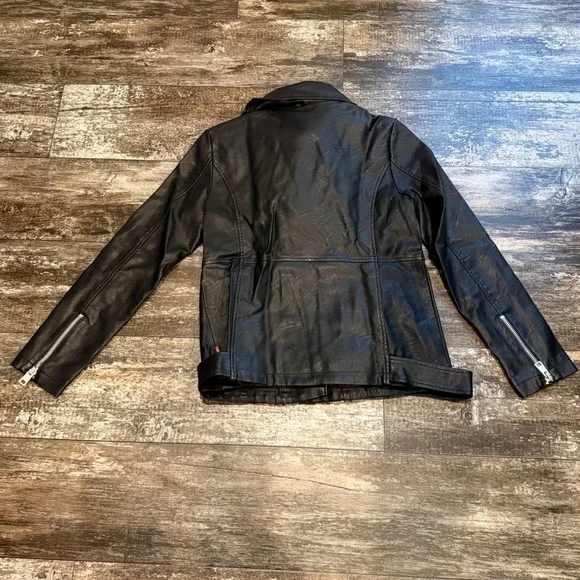 Levi Strauss & Co. Black Faux Leather Moto Jacket Gray Hoodie Womens Medium NEW - Picture 12 of 16